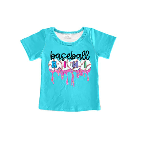 4.26 Preorder moq 3 Baby Girls Blue Short Sleeves Mini Baseballs Tee Shirts Top
