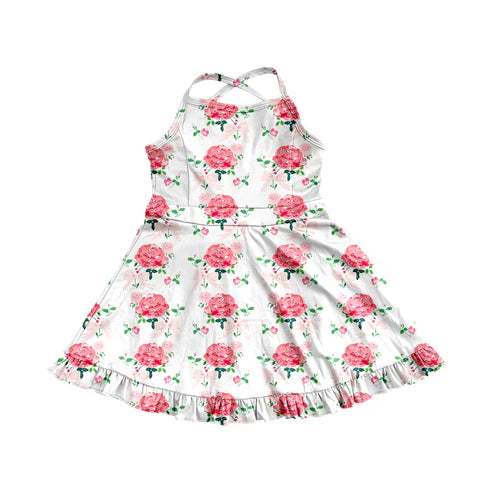 3.31 GSD2287 Baby Girls Strap Floral Stripe Yoga Ruffle Knee Length Dresses Preorder