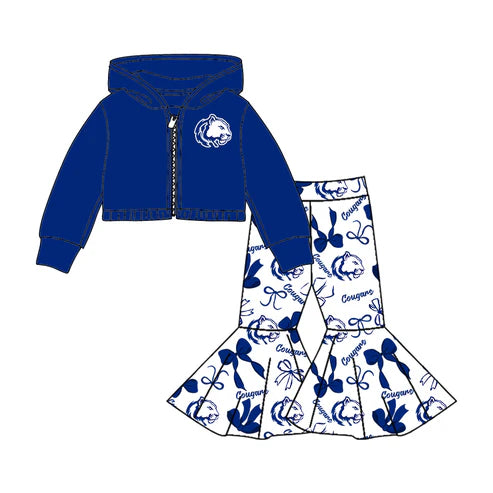 7.31 Custom Moq 5 Baby girls Cougars team hooded shirt bell bottom pants sets