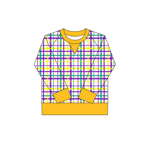 10.6 GT1265 Baby Girls Mardigras Checked Long Sleeve Yoga Tee Shirts Top Preorder