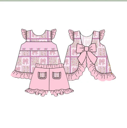 GSSO2303 Baby Girls Pink Coquette Straps Tunic Ruffle Shorts Clothes Sets preorder