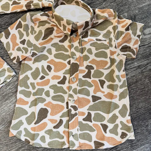 8.6 BT1312 Baby Boys Western Green Khaki Camo Button Pocket Shirts Top Preorder