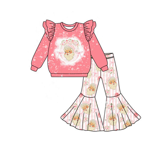 6.14 GLP2380 Baby Girls Pink Long Sleeves Bows Santa Top Bell Bottom Pants Set Preorder