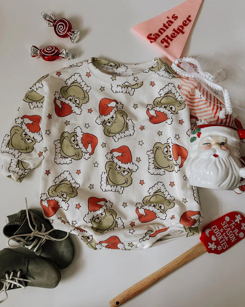 6.5 LR2044 Baby Infant Girls Christmas Green Frog Long Sleeve Rompers preorder