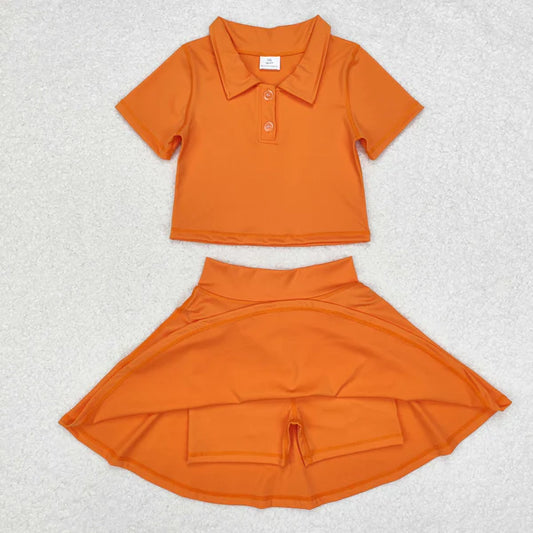 L-3.3 GSD1394 Baby Girls Orange Buttons Shirt Skirt Active Wear Clothes Set