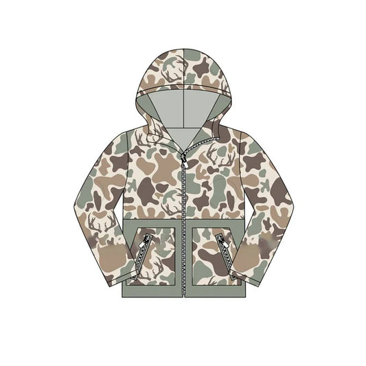 8.23 BT1335 Baby Bows Brown Deer Camo Pocket Zipper Western Hoodies Top Preorder