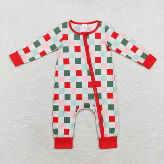 3.13 LR1197 RTS Bamboo baby boy clothes gingham boy christmas winter romper