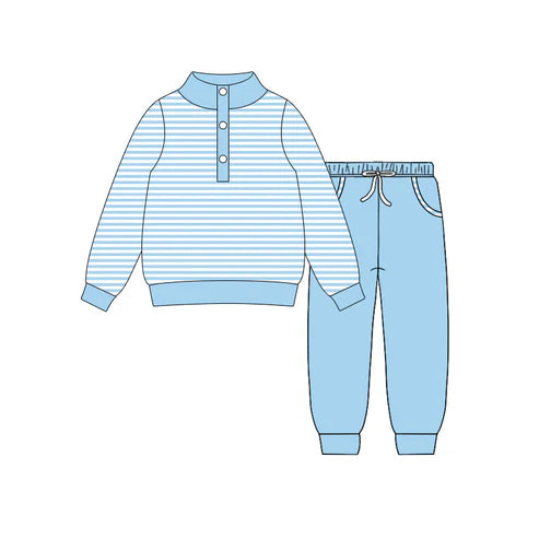10.27 BLP1342 Baby Boys Blue Stripe Button Top Pockets Jogger Clothes Sets Preorder