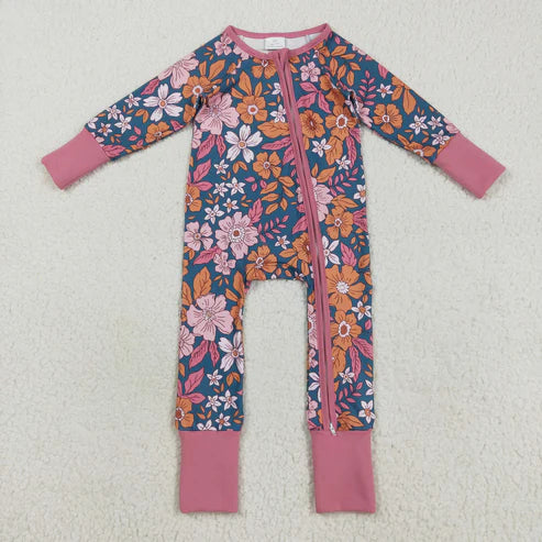 8.13 LR2244 Baby Girls Lavender Long Sleeves Floral Zipper Romper