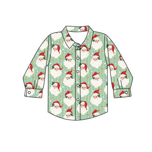 6.6 BT1263 Baby Boys Green Long Sleeves Santa Stars Button Shirts Top Preorder