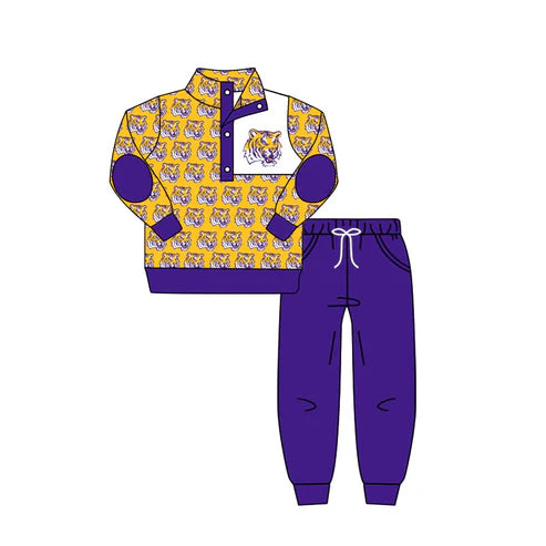 8.1 Custom Moq 5 Baby Boys Team Yellow LSU Tigers Pullover Top Pants Clothing Sets