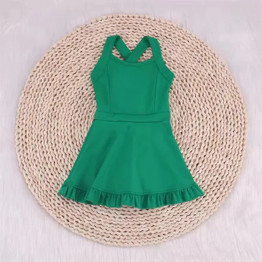 L-3.6 S0444 Solid green tracksuit swimsuit dress