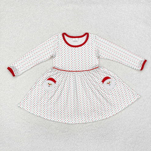 GLD0779 Baby Girls Christmas Dots Santa Knee Length Dress