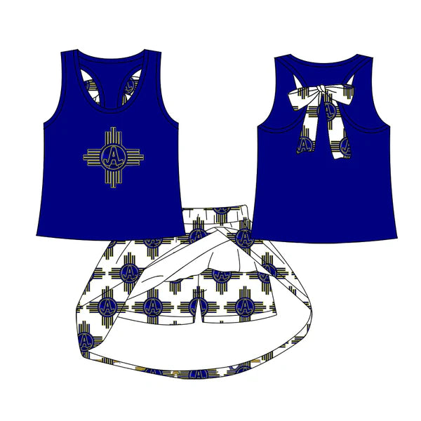 7.7 Custom Moq 3 Baby Girls Blue JAL team Top Skirt Skort Sets