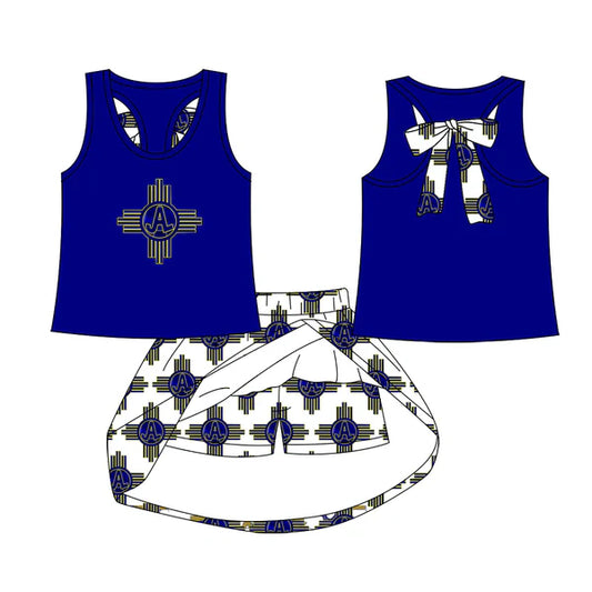 7.7 Custom Moq 3 Baby Girls Blue JAL team Top Skirt Skort Sets