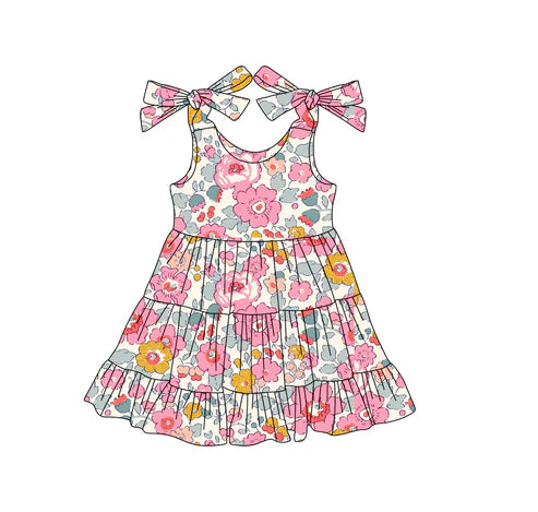 3.29 GSD2301 Baby Girls Strap Pink Floral Knee Length Dresses Preorder