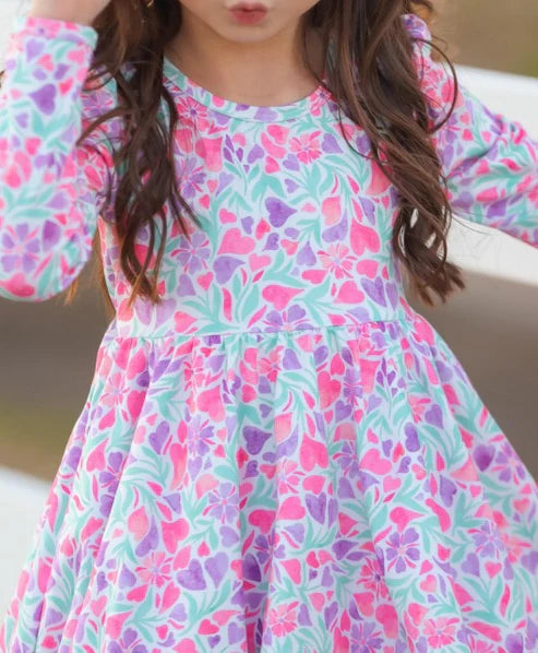 5.23 GLD0870 Baby Girls Valentines Colorful Hearts Knee Length Dresses Preorder
