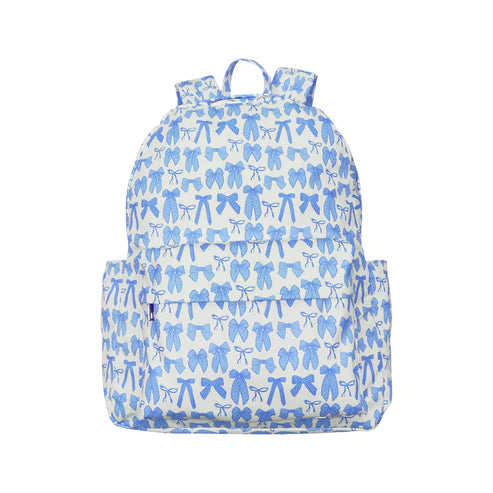 6.13 BA0322 Baby Kids Sky Blue Bows Plaid Zipper School Back Bags Preorder