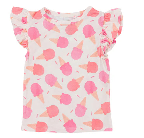 6.19 GT1024 Baby Girls Flutter Sleeves Pink Ice Cream Tee Shirts Top Preorder