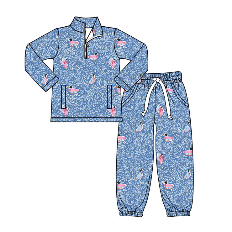 11.14 MOQ：5pcs GLP3147 pre-order toddler girl clothes mallard print girl winter set