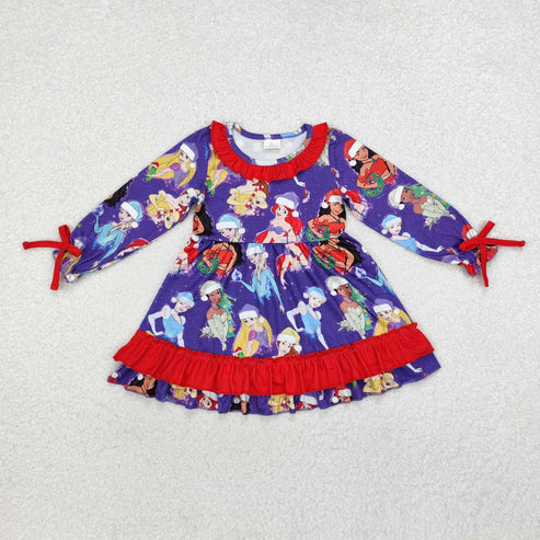 GLD0815 Baby Girls Christmas Princess Ruffle Knee Length Dress