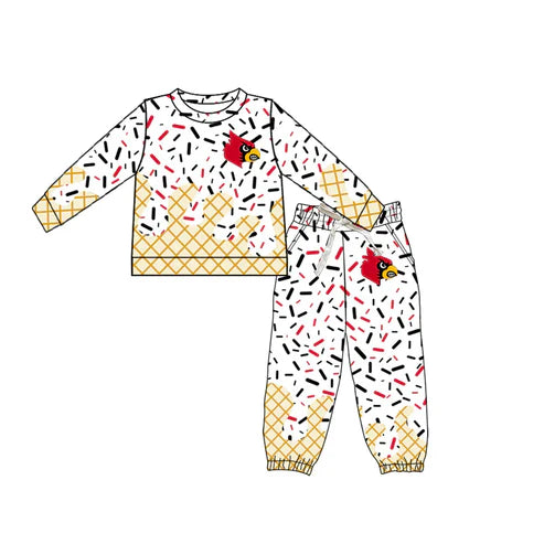 7.5 Custom Moq 3 Baby Boys Red Bird Team long Sleeve Tee Shirt pants Clothes Sets