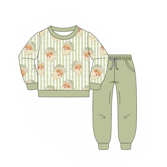 6.16 BLP1074 Baby Boys Aqua Stripe Long Sleeves Santa Top Pockets Legging Pant Set Preorder