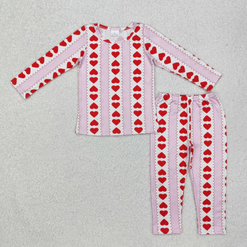 3.18 GLP2191 Baby Girls Valentines Stripes Heart Shirt Pants Pajamas Clothes Set