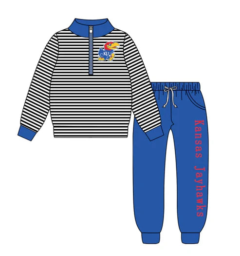 9.1 Custom Moq 5 Baby Boys KU Team Zipper Pullovers Top Clothes Set