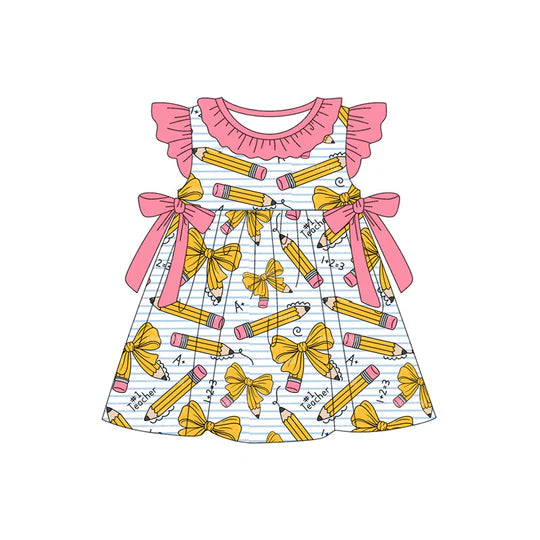 12.20 MOQ：5pcs GSD3445 pre-order toddler clothes pencil print girl back to school summer dress