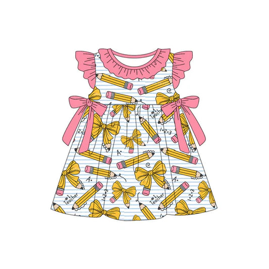 12.20 MOQ：5pcs GSD3445 pre-order toddler clothes pencil print girl back to school summer dress