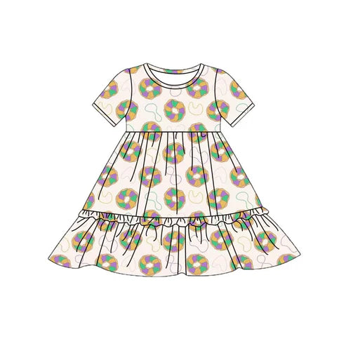 10.1  GSD2838 Baby Girls Mardigras Donuts Plaid Ruffle Knee Length Dresses Preorder