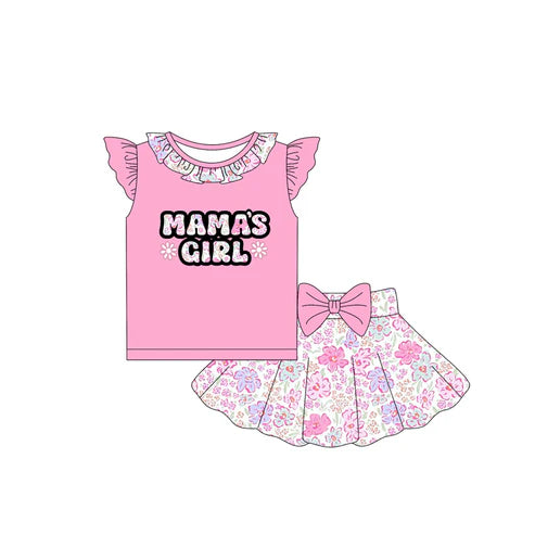 6.19  GSD2530 Baby Girls Pink Flutter Sleeves Mama's Girl Top Flowers Skorts Set Preorder