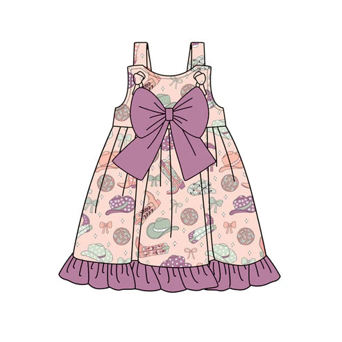 3.17 GSD2171 Baby Girls Pink Strap Boots Hats Purple Bow Top Knee Length Dress Preorder