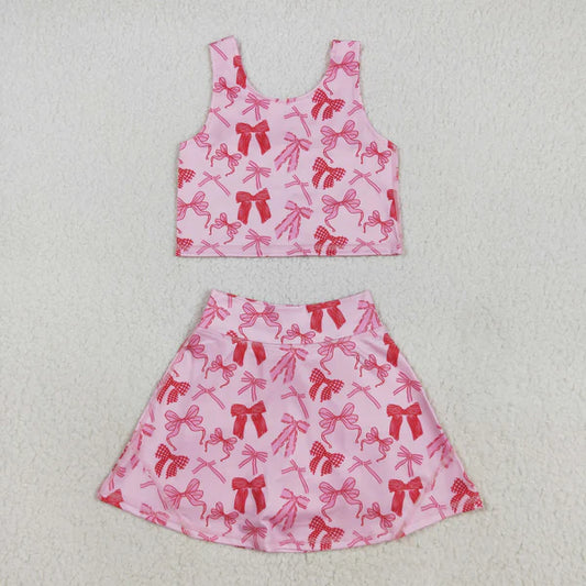 8.2 Baby Girls Sleeveless Pink Bows Top Skort Yoga Set