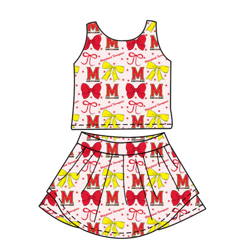 7.3 Custom Moq 3 Baby Girls Sleeveless Terps Bows Vest Top Short Skirts Set
