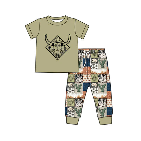 6.4 BSPO0497 Baby Boys Western Cow Shirts Cactus Pants Clothes Sets Preorder