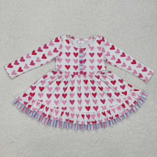 L-3.3 GLD0988 Baby Girls Valentines Pink Hearts Knee Length Dress