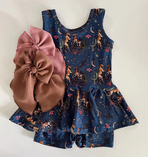 4.21 SR3071 Baby Girls Navy Sleeveless Horses Cactus Skort Jumpsuits Preorder