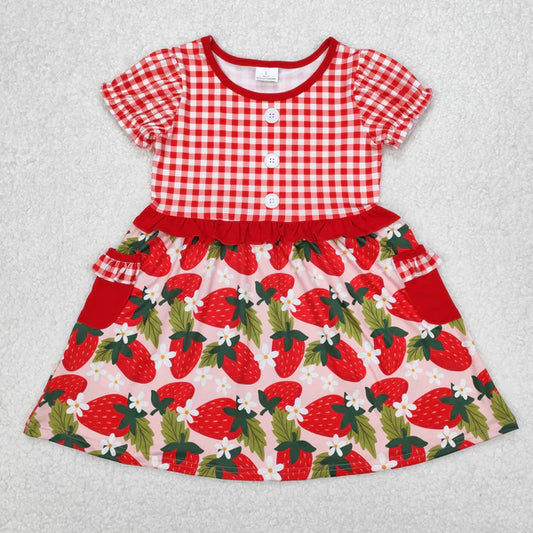 3.26 GSD1612 Baby Girls Red Checkered Strawberry Knee Length Dress