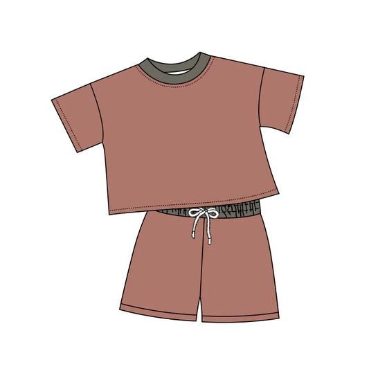 L-3.6 BSSO1312 Baby Boys Brown Shirt Top Cotton Shorts Clothes Sets Preorder