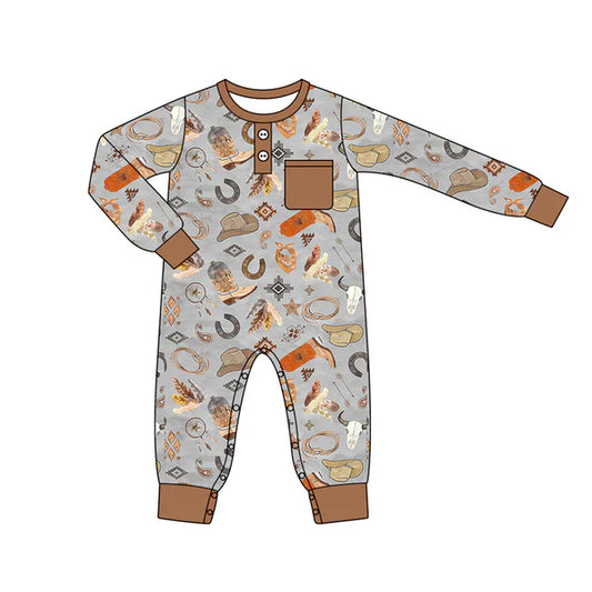 5.27 LR1937 Baby Infant Boys Western Boots Hats Long Sleeve Rompers preorder