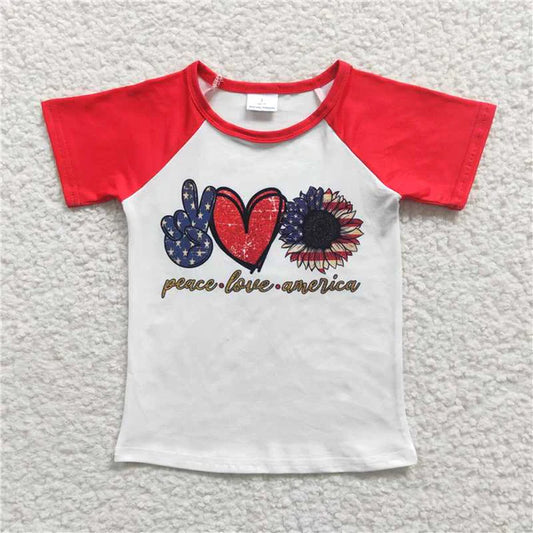GT0108 Girls National Day peace love Love Short sleeve top