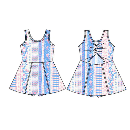 L-3.5 GSD1996 Baby Girls Blue Flowers Sleeveless Athletic Dresses Preorder