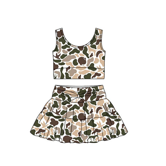 12.9 MOQ:5pcs GSD3309 pre-order toddler girl clothes camo print girl yoga summer skirt set