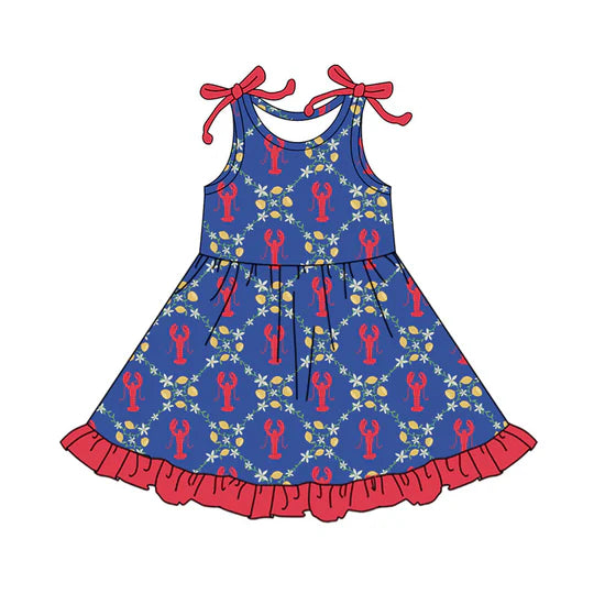 12.20 MOQ：5pcs GSD3443 pre-order toddler clothes crayfish print girl summer dress