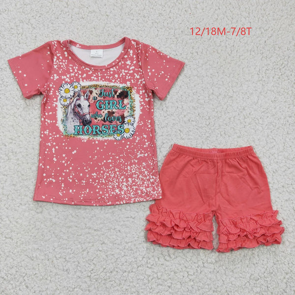 5.27 Sibling Baby Girls Western Horse Cowboy Shirts Ruffle Shorts Clothes Sets