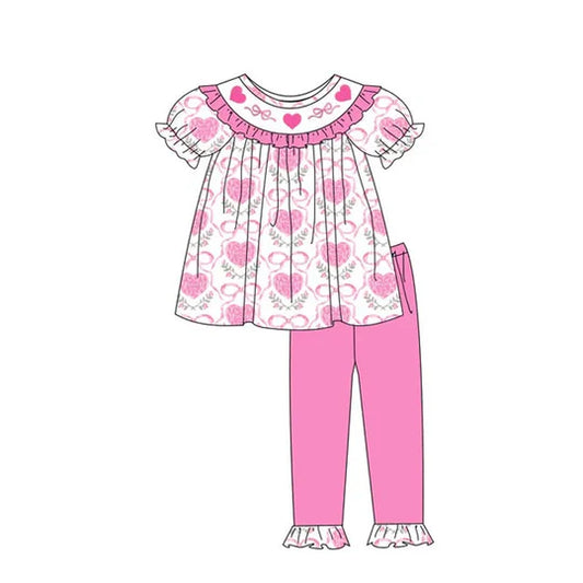 12.10 MOQ:5pcs GSPO2246 pre-order toddler girl clothes heart print girl valentine's Day set