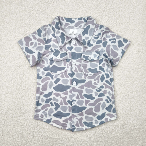 5.10  BT1202 Baby Boys Gray Camo Short Sleeves Button Pockets Shirts Top