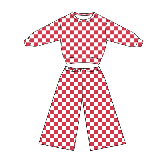 11.18 MOQ:5pcs GLP3166 pre-order toddler girl clothes red gingham print girl winter set